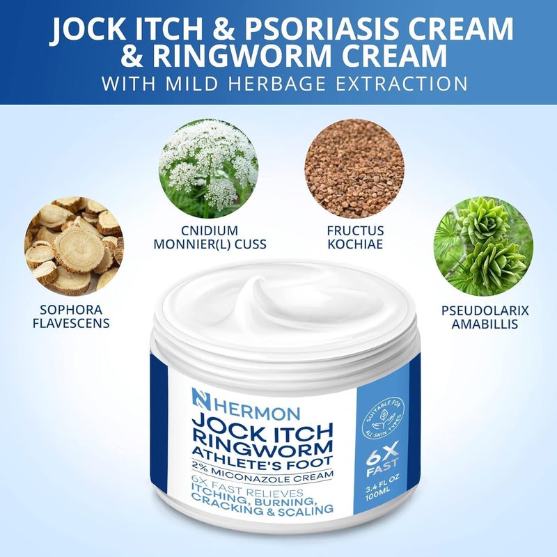 Hermon Jock Itch Antifungal Cream & Spray Set: Ringworm Treatment for Humans, Psoriasis Treatment, Psoriasis Scalp Treatment, Ringworm Cream for Humans, Foot & Body Balm, Provides Soothing Relief - Image 3